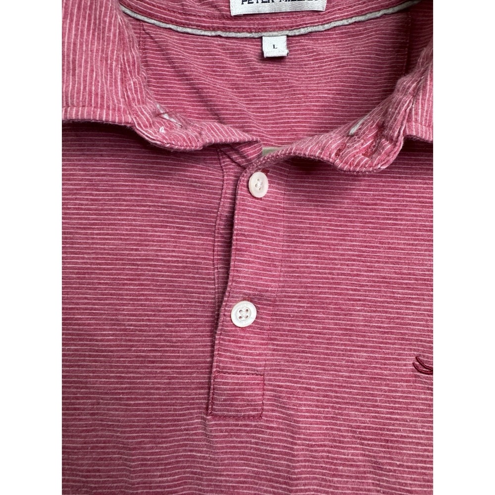 Peter Millar Polo Shirt Mens Large Pink Striped Pima Cotton Silk Golf Casual - Picture 4 of 8